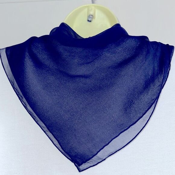 Vintage navy blue semi sheer chiffon polyester square scarf - Picture 2 of 4